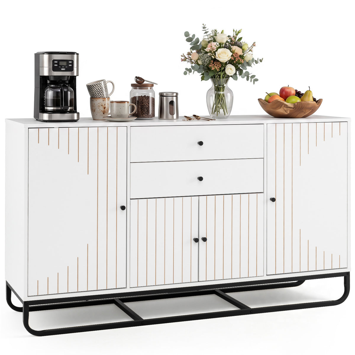 Modern Buffet Sideboard Cabinet w/ 2 Drawers & Adjustable Shelves for Dining Room-White