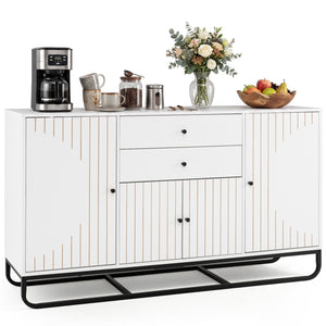 Modern Buffet Sideboard Cabinet w/ 2 Drawers & Adjustable Shelves for Dining Room-White