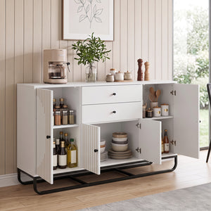 Modern Buffet Sideboard Cabinet w/ 2 Drawers & Adjustable Shelves for Dining Room-White