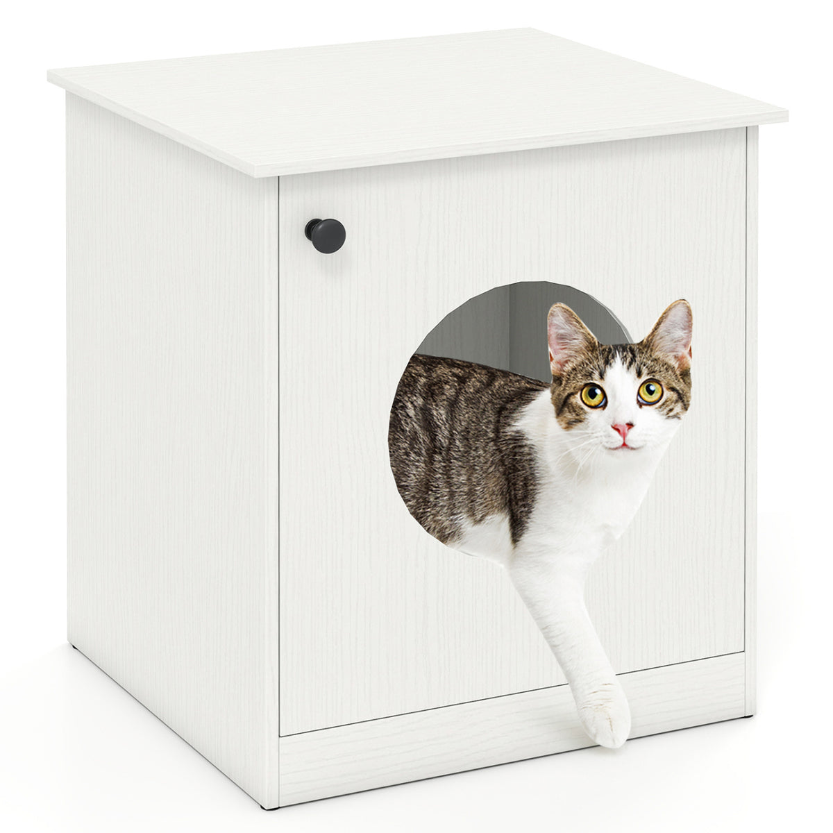 Modern Cat Litter Box Enclosure for Small to Large Cats-White