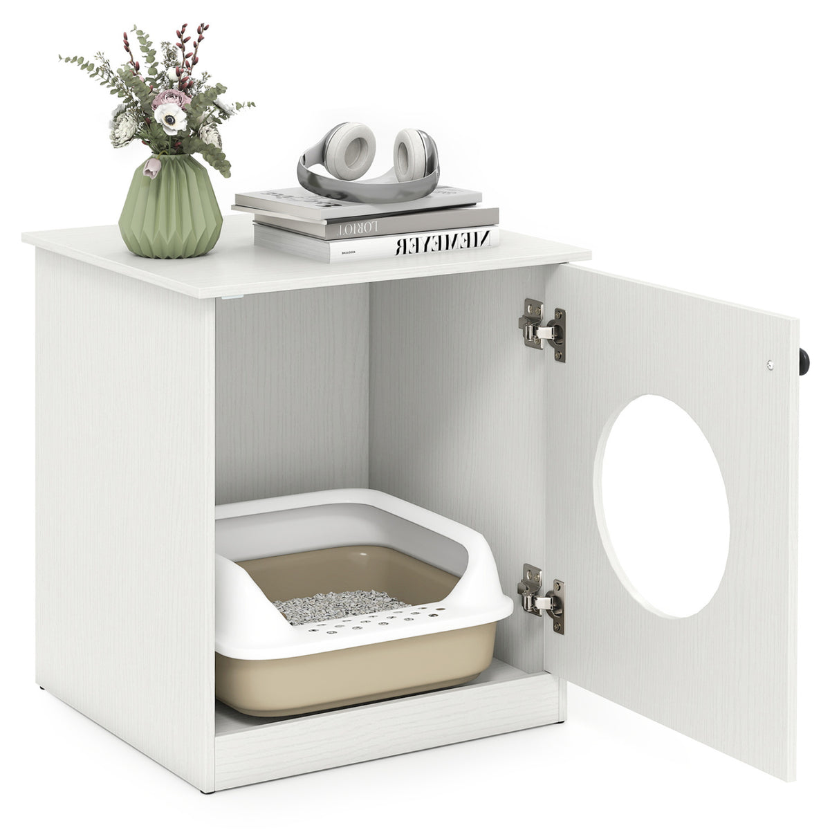 Modern Cat Litter Box Enclosure for Small to Large Cats-White