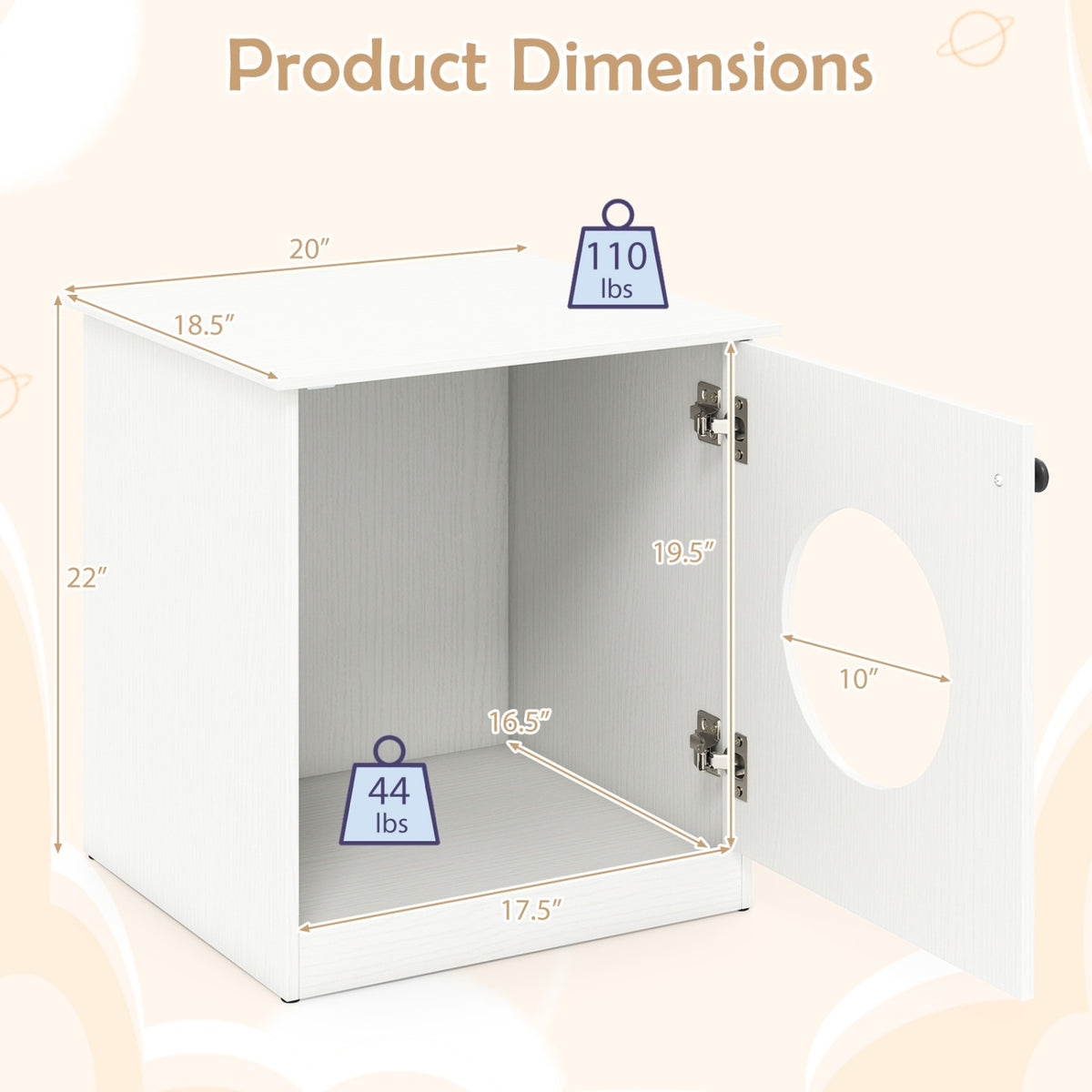 Modern Cat Litter Box Enclosure for Small to Large Cats-White