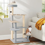 Modern Cat Tree 44 Inch Multi-level Cat Tower with Removable Padded Top Perch-Natural