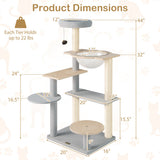 Modern Cat Tree 44 Inch Multi-level Cat Tower with Removable Padded Top Perch-Natural