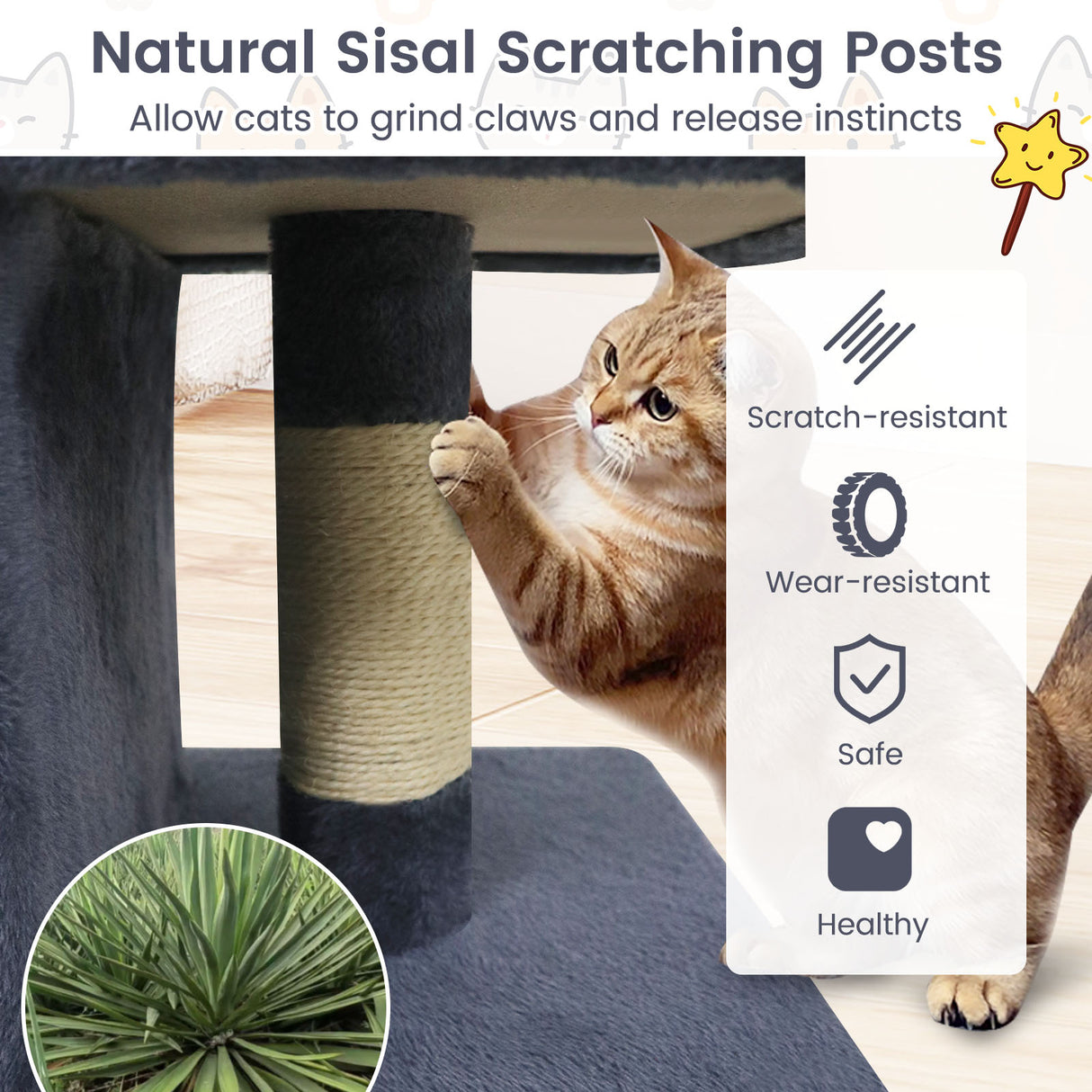 Modern Cat Tree Space-saving Cat Tower with Upholstered Perch and 2 Cat Condos-Dark Grey
