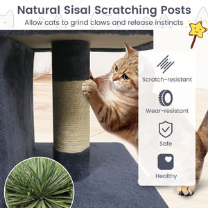 Modern Cat Tree Space-saving Cat Tower with Upholstered Perch and 2 Cat Condos-Dark Grey