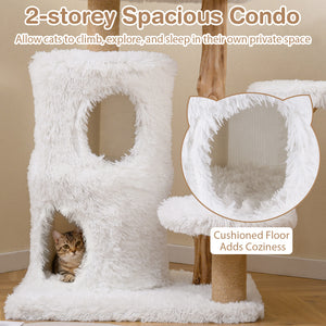 Modern Cat Tree for Indoor Cats 30.5 Cat Tower with Real Solid Wood Branches-White