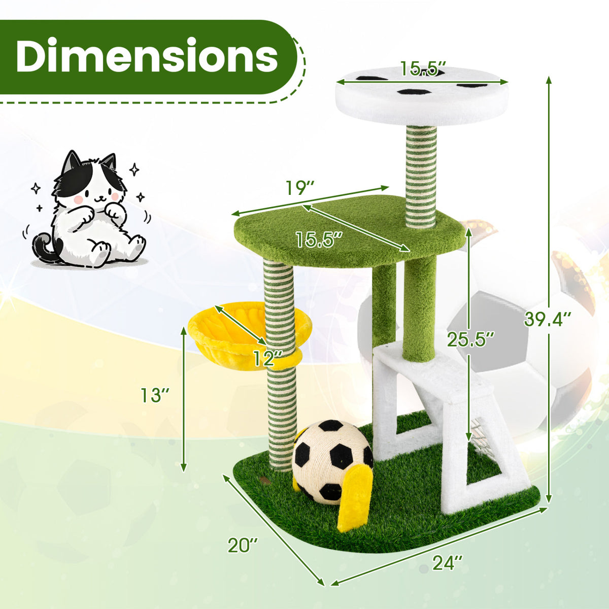 Modern Cat Tree for Indoor Kittens Multi-level Cat Tower with Perches-Green