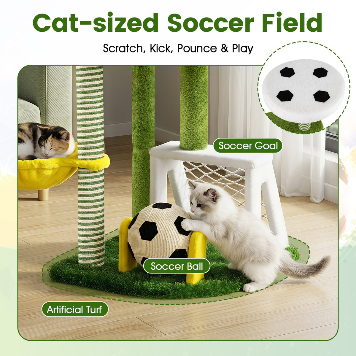 Modern Cat Tree for Indoor Kittens Multi-level Cat Tower with Perches-Green