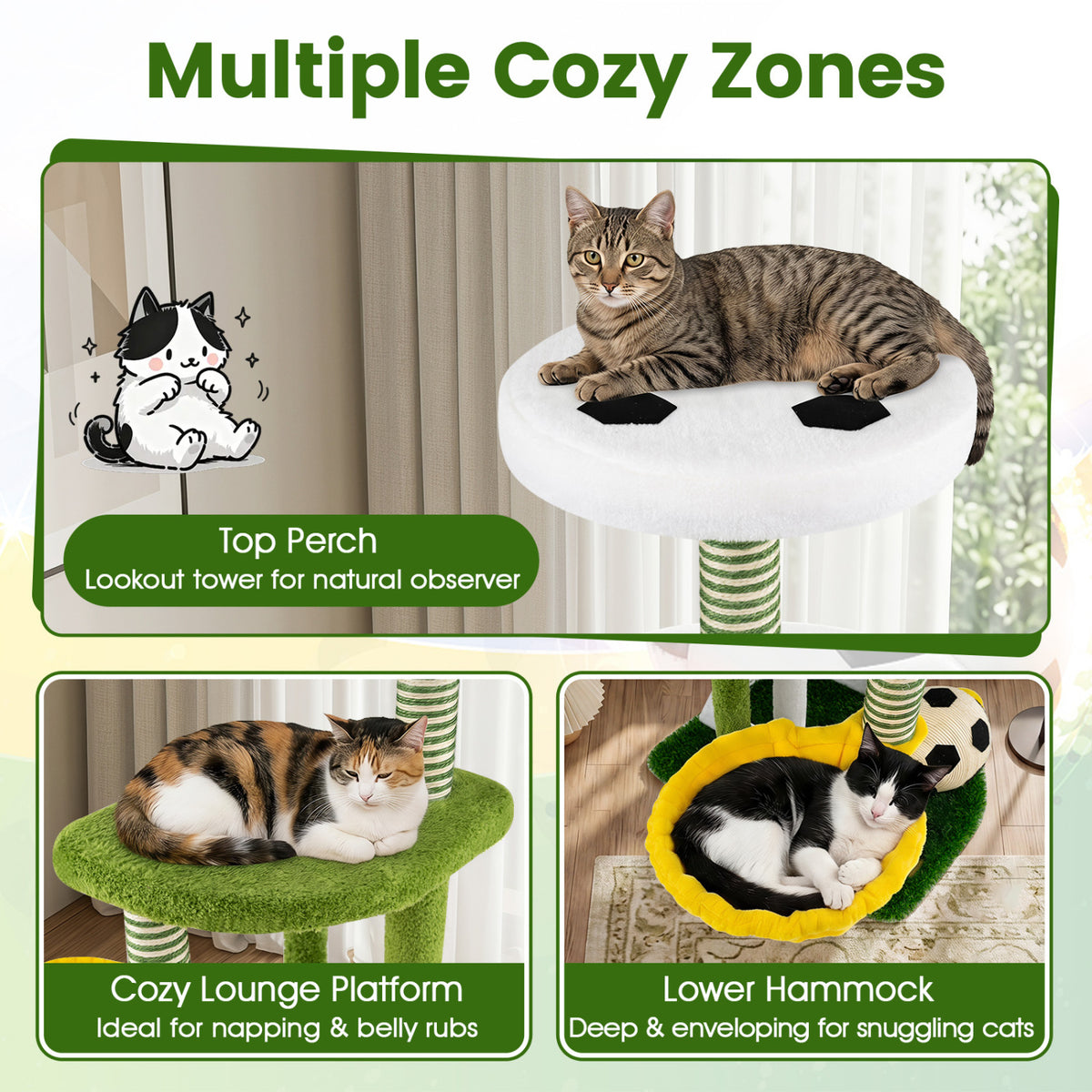 Modern Cat Tree for Indoor Kittens Multi-level Cat Tower with Perches-Green