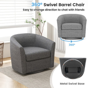 Modern Club Swivel Accent Chair with Ottoman Footrest Curved Backrest-Grey