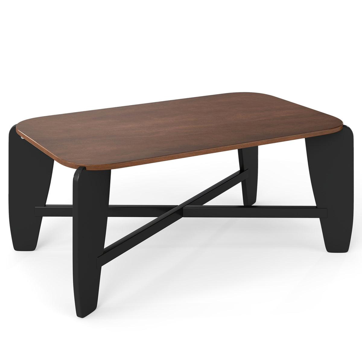 Modern Coffee Table with Rubber Wood Cross-Leg Base Rectangular Center Table-Walnut