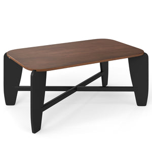 Modern Coffee Table with Rubber Wood Cross-Leg Base Rectangular Center Table-Walnut