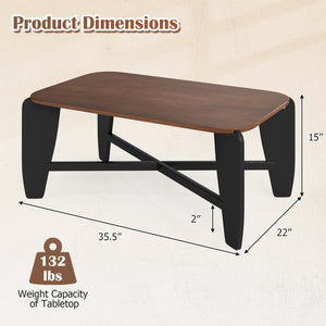 Modern Coffee Table with Rubber Wood Cross-Leg Base Rectangular Center Table-Walnut
