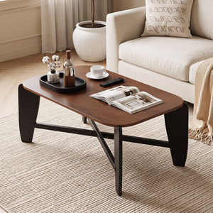 Modern Coffee Table with Rubber Wood Cross-Leg Base Rectangular Center Table-Walnut