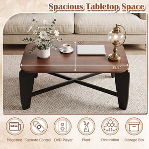 Modern Coffee Table with Rubber Wood Cross-Leg Base Rectangular Center Table-Walnut