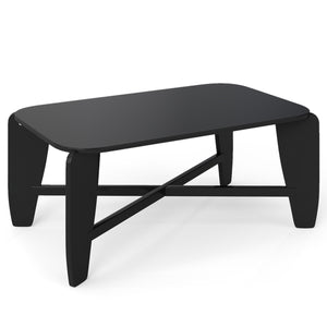 Modern Coffee Table with Rubber Wood Cross-Leg Base Rectangular Center Table-Black