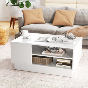 Modern Coffee Table with 2-Tier Open Storage Shelves-White