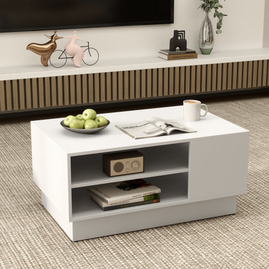 Modern Coffee Table with 2-Tier Open Storage Shelves-White