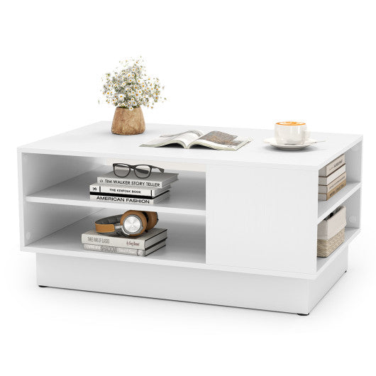 Modern Coffee Table with 2-Tier Open Storage Shelves-White