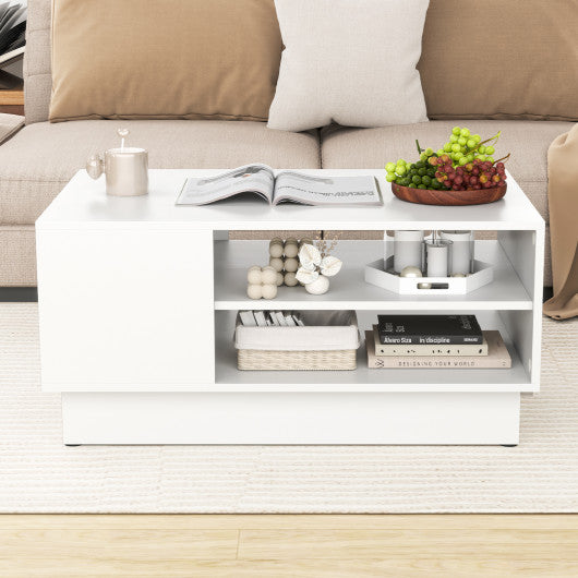 Modern Coffee Table with 2-Tier Open Storage Shelves-White