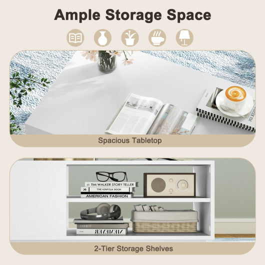 Modern Coffee Table with 2-Tier Open Storage Shelves-White