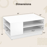 Modern Coffee Table with 2-Tier Open Storage Shelves-White