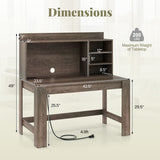 Modern Computer Desk with Hutch and Storage Shelves-Oak