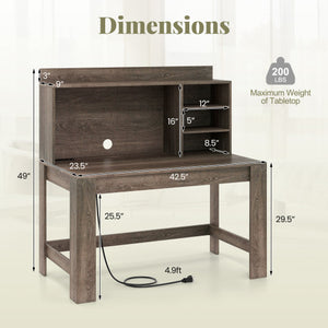 Modern Computer Desk with Hutch and Storage Shelves-Oak