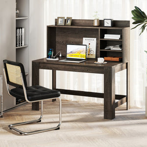 Modern Computer Desk with Hutch and Storage Shelves-Oak