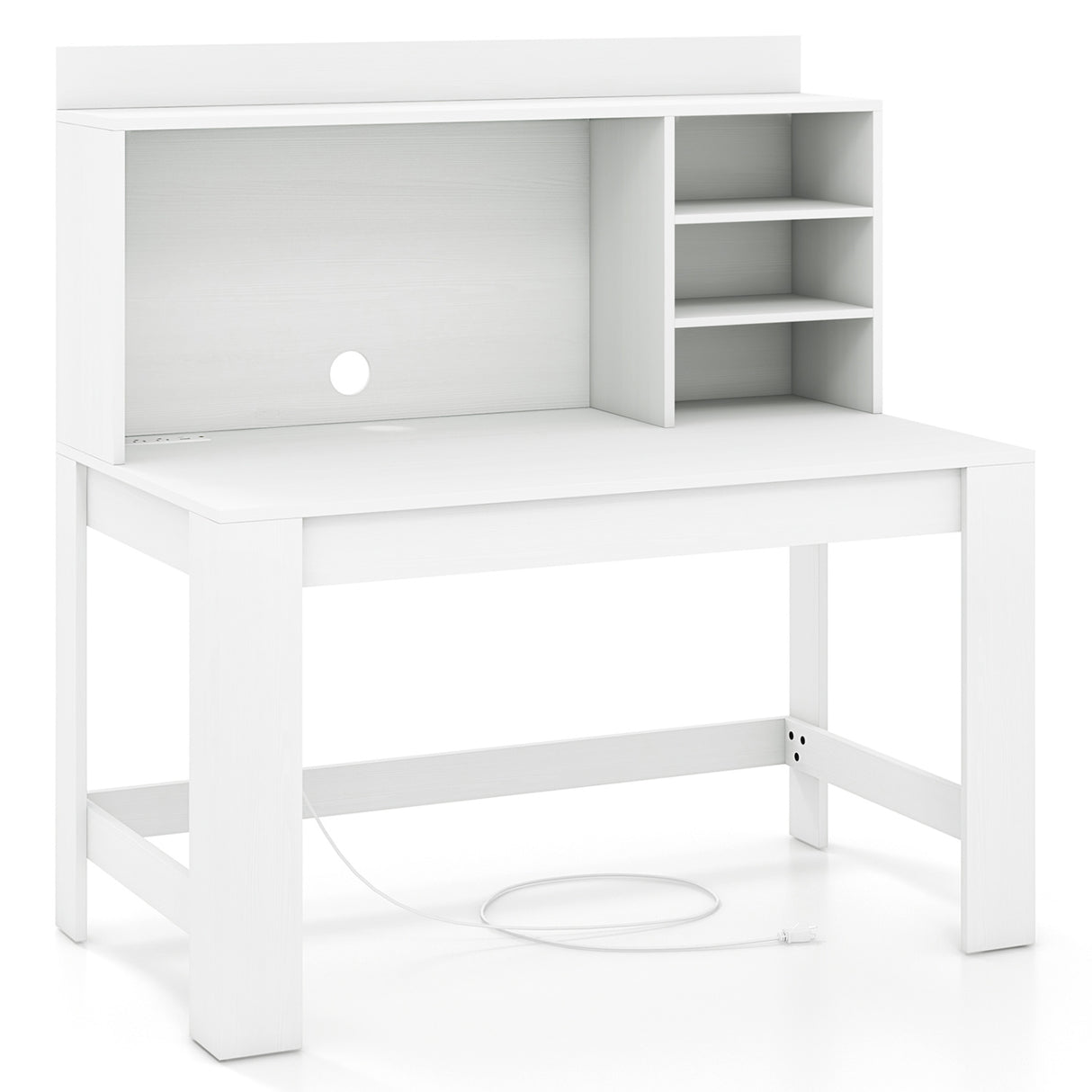 Modern Computer Desk with Hutch and Storage Shelves-White