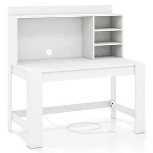 Modern Computer Desk with Hutch and Storage Shelves-White