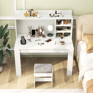 Modern Computer Desk with Hutch and Storage Shelves-White