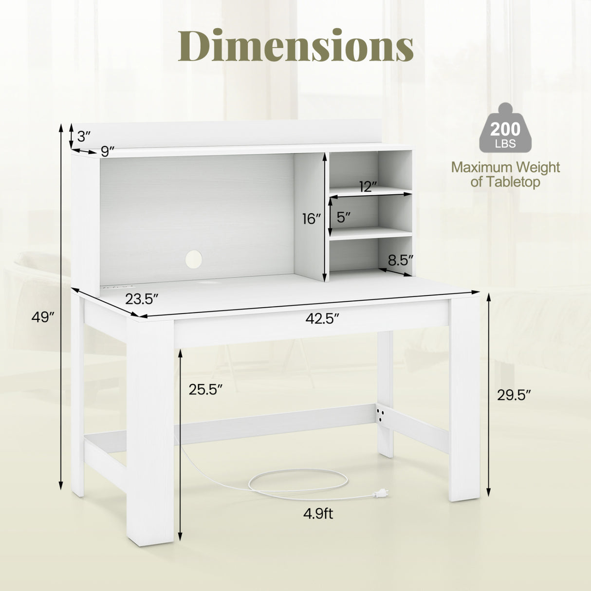 Modern Computer Desk with Hutch and Storage Shelves-White