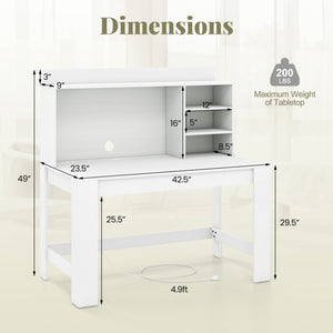Modern Computer Desk with Hutch and Storage Shelves-White