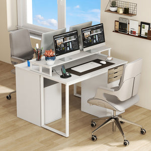 Modern Computer Desk with Power Outlets and File Drawer-White