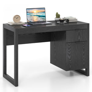 Modern Computer Desk Writing Workstation with Cabinet and Drawer-Black