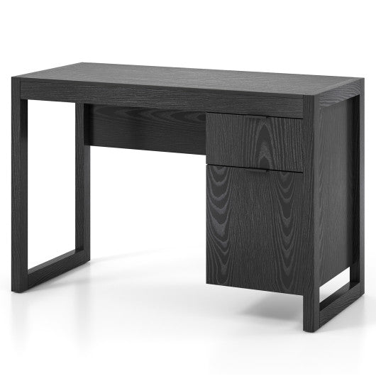 Modern Computer Desk Writing Workstation with Cabinet and Drawer-Black