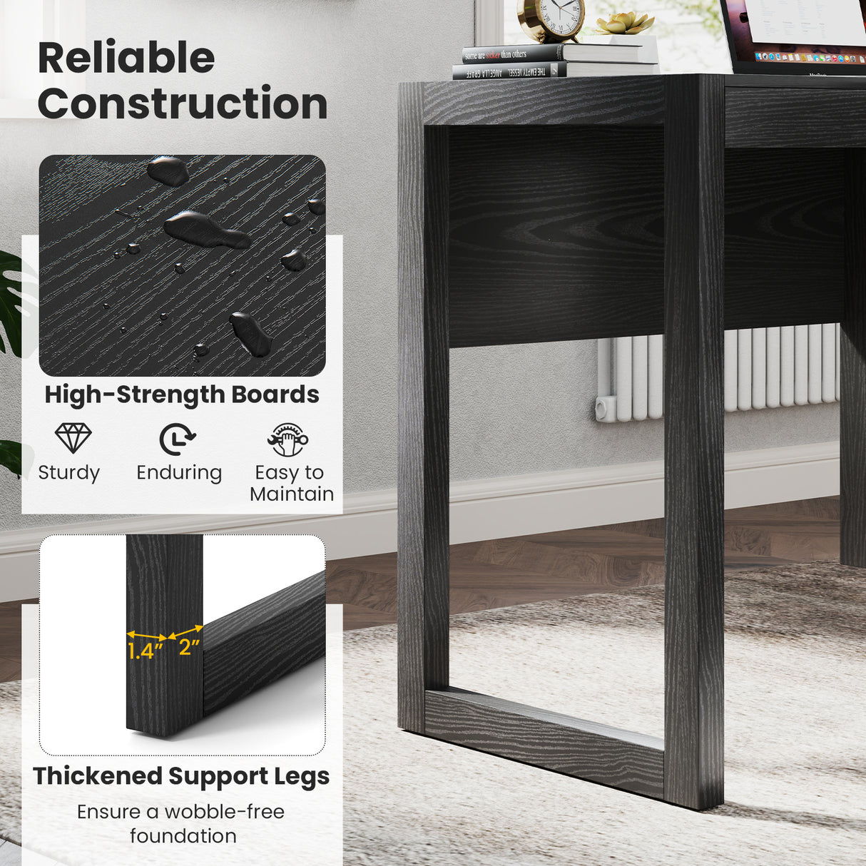 Modern Computer Desk Writing Workstation with Cabinet and Drawer-Black