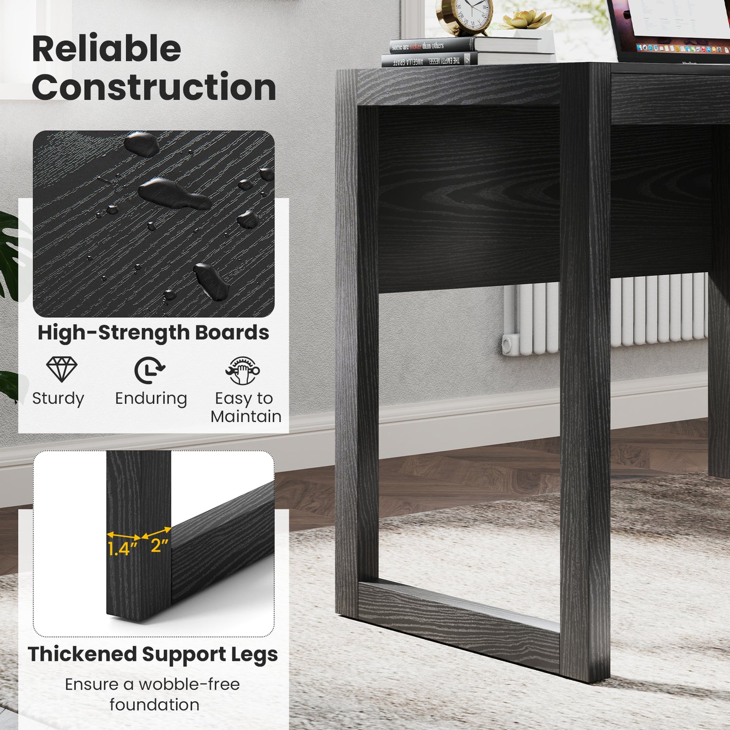 Modern Computer Desk Writing Workstation with Cabinet and Drawer-Black