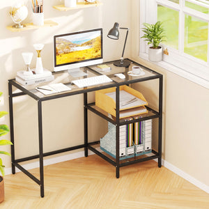 Modern Console Table with 2 Open Shelves and Metal Frame-Black