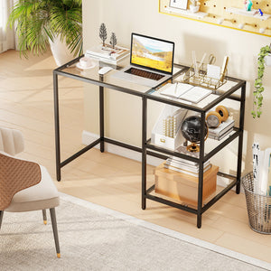 Modern Console Table with 2 Open Shelves and Metal Frame-Black