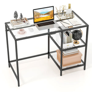 Modern Console Table with 2 Open Shelves and Metal Frame-Black