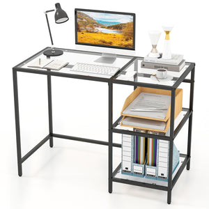 Modern Console Table with 2 Open Shelves and Metal Frame-Black