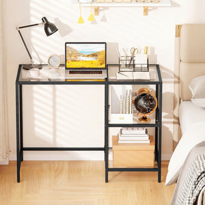 Modern Console Table with 2 Open Shelves and Metal Frame-Black