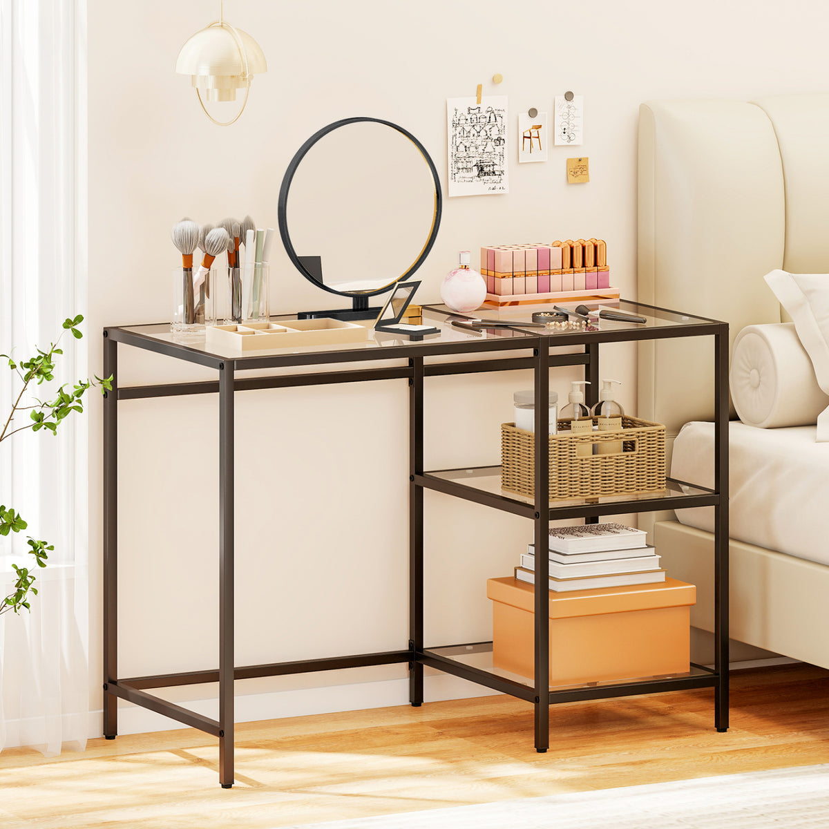 Modern Console Table with 2 Open Shelves and Metal Frame-Black