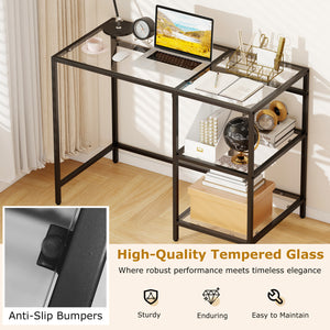 Modern Console Table with 2 Open Shelves and Metal Frame-Black