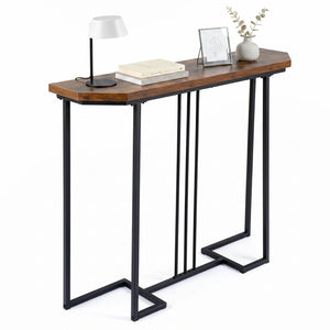 Modern Console Table Narrow Entryway Table with Metal Legs-Rustic Brown