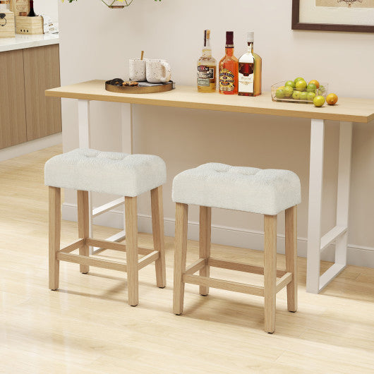 Modern Counter Height Bar Stools Set of 2 with Rubber Wood Legs-Beige and Natural