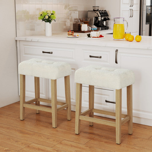 Modern Counter Height Bar Stools Set of 2 with Rubber Wood Legs-Beige and Natural